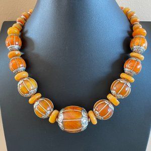 Nepalese and Moroccan Copal beaded Necklace